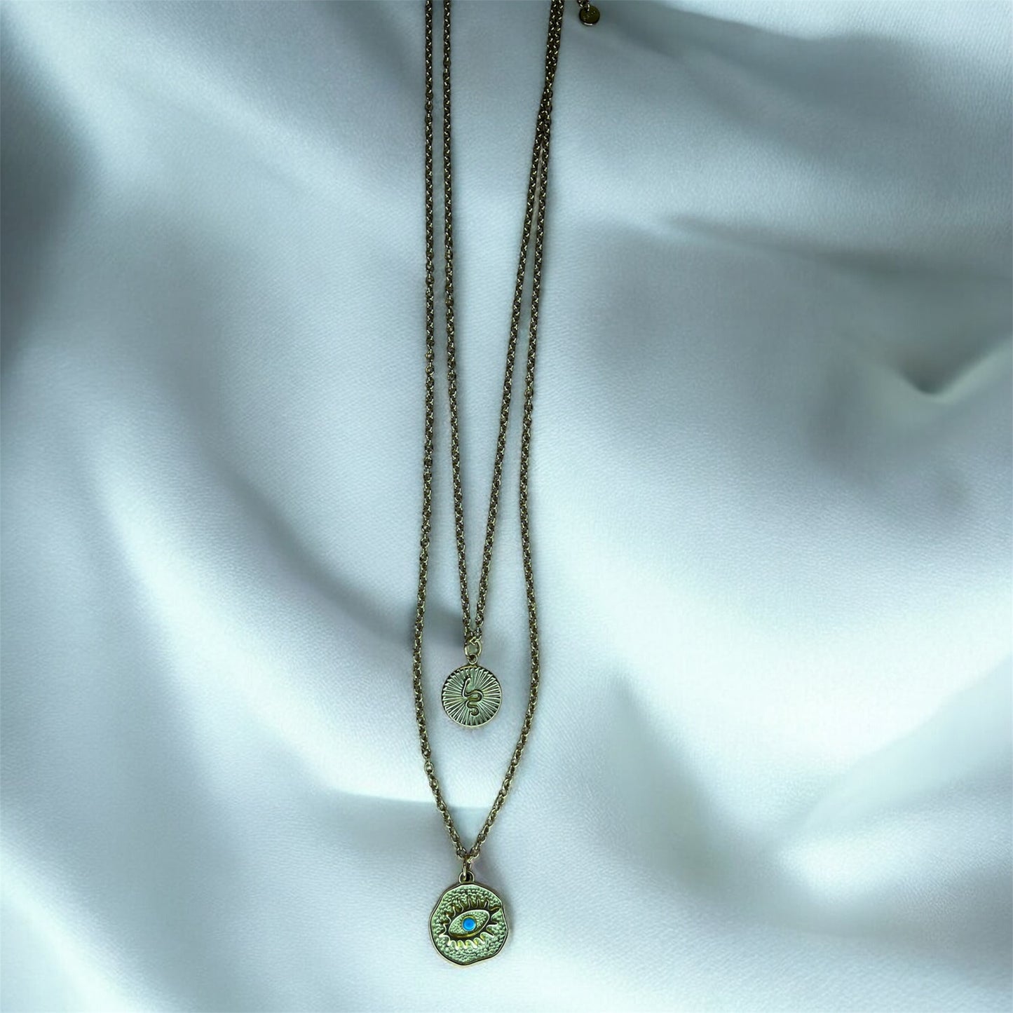 COLLIER PENDENTIF DOUBLE CHAINE ACIER INOXYDABLE