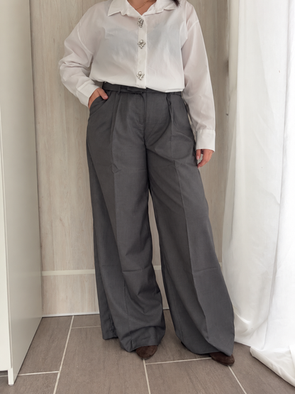 Pantalon palazzo gris grande taille