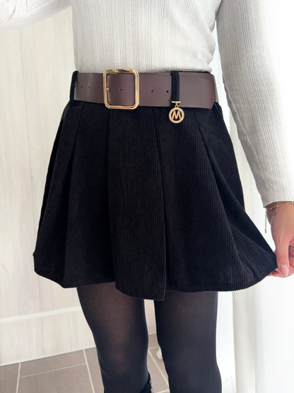 Jupe-short plissée en velours côtelé – Noir
