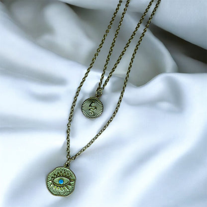 COLLIER PENDENTIF DOUBLE CHAINE ACIER INOXYDABLE