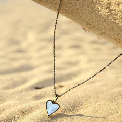 COLLIER PENDENTIF CŒUR NACRÉ INOXYDABLE