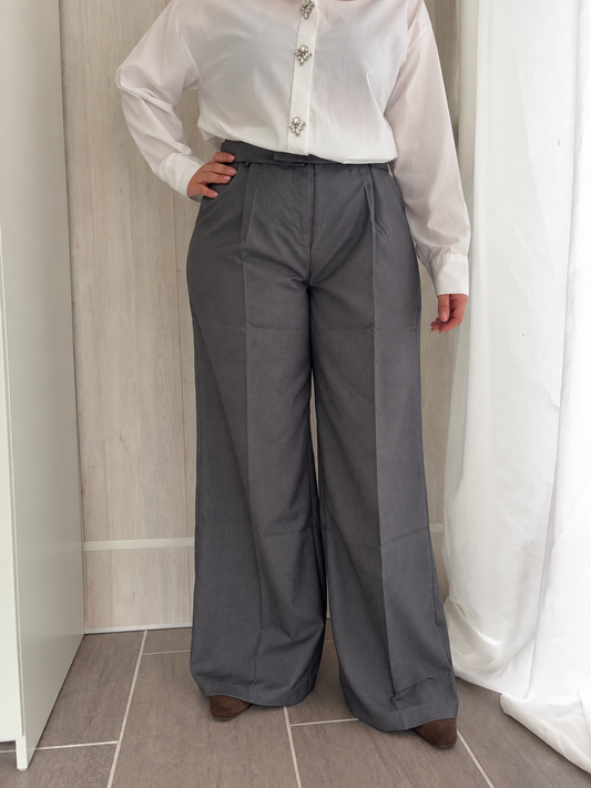 Pantalon palazzo gris grande taille