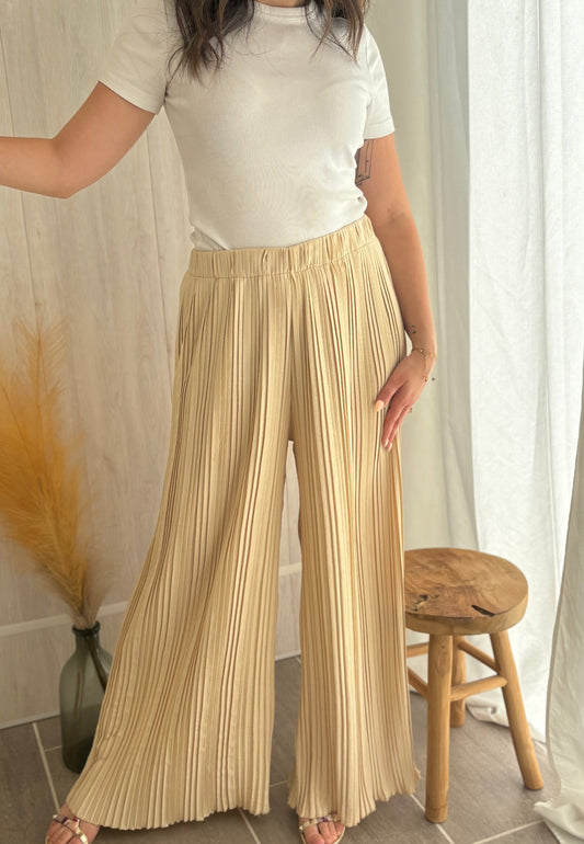 ✨ Pantalon Fluide Plissé Beige ✨